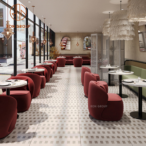 Meubles de café, de restaurant et de bar, sièges en tissu <span class=keywords><strong>rouge</strong></span> et vert avec tables rondes blanches, ensemble de chaises pour restaurant - Product Image 3
