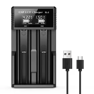 Chargeur de batterie USB multifonctionnel, port C, chargeur rapide à 2 emplacements pour batteries Li-ion et Ni-MH avec écran LCD en temps réel