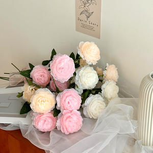 Bouquet de roses artificielles en soie, blanc, rose, champagne, pour mariage et décoration intérieure, haute simulation, arrangement à 3 têtes - Product Image 1
