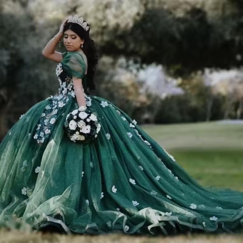 Buy Mexican Green Quinceanera Dresses Off-The-Shoulder Neckline |  Alibaba.com