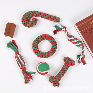 Ensemble de jouets en corde pour animaux de compagnie de Noël, jouet à mâcher en coton pour chien, nettoyage des dents, origine Zhejiang - Product Image 1