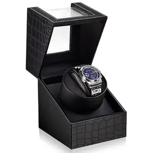 자동 시계 용 악어 곡물 싱글 시계 와인더 일본 저소음 모터가있는 자동 시계 와인더 박스
