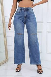 Jean large déchiré pour femme, style décontracté, tendance, élastique, haute qualité, référence 8039 - Product Image 3