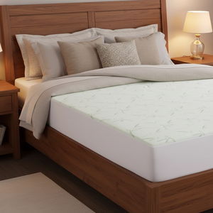 Protège-matelas imperméable en bambou jacquard blanc respirant et durable, couvre-matelas rafraîchissant - Product Image 1