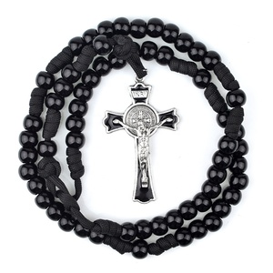 <span class=keywords><strong>Collana</strong></span> Cattolica con Perle Acriliche Nere da 12mm, <span class=keywords><strong>Rosario</strong></span> Robusto in Paracord per Uomo - Product Image 5