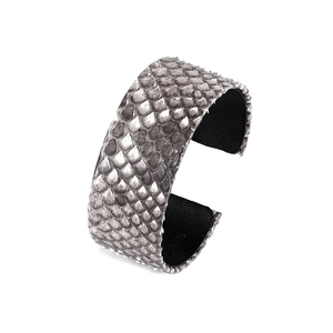 Brazalete ajustable de cuero con estampado de piel de serpiente pitón para hombre, joyería de moda, brazalete de cuero con patrón de forma de serpiente - Product Image 1