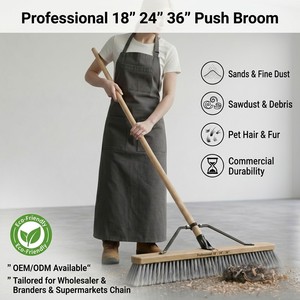 Balai à pousser commercial robuste de 24'' et 36'' pour usage intensif – Vente en gros |   Poignée en bois massif avec support en acier anti-basculement |   Fabricant OEM/ODM - Product Image 1
