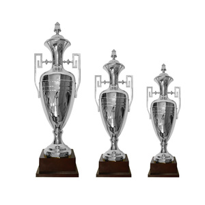 Trophée en argent brillant sur une base en bois symbolisant la