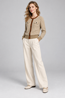 Cardigan en tricot personnalisé pour femme, col rond, manches longues, motif jacquard, hauts en tricot, fabricant OEM ODM en gros