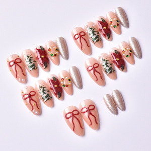 Noël 30pcs Français Contrastant Blanc Vert Presse Ongles Flocon De Neige Bonbons Canne Arc Strass ABS Presse Ongles Doigt - Product Image 3