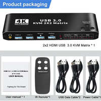 Commutateur matriciel KVM HDMI 2x2 4K 60Hz, double moniteur, affichage étendu HDMI, commutateur KVM USB, 2 entrées 2 sorties pour 2 ordinateurs, 2 moniteurs