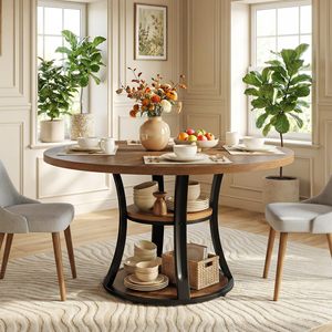 Table à manger ronde en bois SENYU avec pieds en métal, 6 places, style farmhouse, meubles pour la maison - Product Image 5
