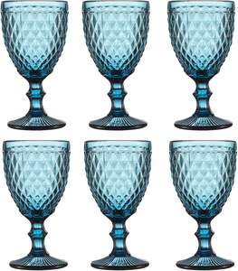 Bleu Vintage Verres À Vin Colore Gobelets Motif En Relief Tige Verrerie De Noce Bar Tasses À Boire Diamant Bleu - Product Image 2