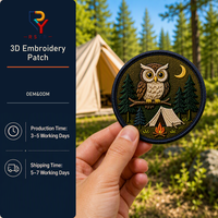 Écusson brodé 3D personnalisé Hibou de nuit, Camping, Lune, Tente, Feu de camp pour sac à dos, veste, cadeau d'extérieur