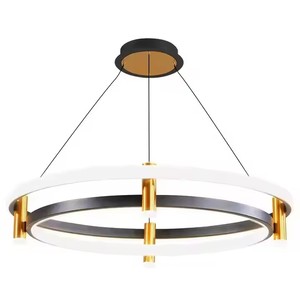 Anello cerchio di lusso <span class=keywords><strong>lampadario</strong></span> a soffitto a LED oro nero 2 strati luce a sospensione a LED <span class=keywords><strong>con</strong></span> faretto creativo lampada a sospensione da soffitto - Product Image 6