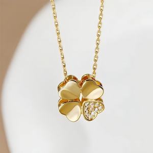Collar de Trébol de Cuatro Hojas de Plata 925 para Mujer, Estilo Versátil, Cadena con Incrustaciones de Circonio Electrochapado, Joyería Fina de Moda - Product Image 1