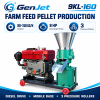 Nouvelle Presse à Granulés Diesel Numérique Haute Efficacité 9KL-160, Système 4 Rouleaux 8HP, Matrice 148mm pour la Production Hors Réseau d'Aliments pour Volailles