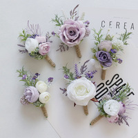 Dekorasi Tamu Resepsi Pernikahan Bunga Buatan Pengantin Pria dan Wanita Boutonniere Corsage Pergelangan Tangan Warna Ungu