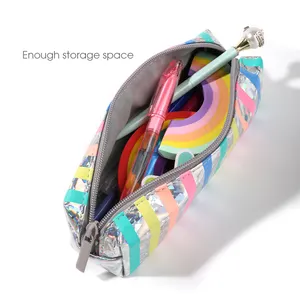 Leuke Tube Custom Regenboog Strepen Bts Jongens Meisjes School Case Pouch Pu Leather Glitter Kleur Potlood Tas