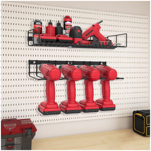 Wall Mounted Tool <b>Storage</b> Rack Black 2 Tier Heavy Duty For <b>Workshop</b> Organization - Product Image 2