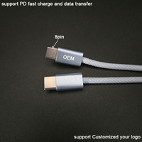 Cables USB Tipo C a 8 Pines con Diseño de Serpiente Trenzada en Denim, Carcasa de Aluminio, PD 27w, para IOS
