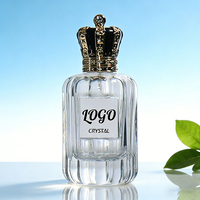Botol Parfum Semprot Kosong Bulat Mewah Bertekstur Hitam Emas dengan Tutup Mahkota, Logo Kustom, 30ml 100ml, dengan Kotak Kemasan