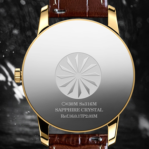 PONIGER – montre-bracelet à Quartz pour hommes, boîtier en acier inoxydable doré, bracelet en cuir véritable, miroir saphir, Date automatique, résistant à l'eau - Product Image 4