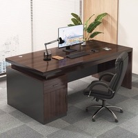 Bureau de direction moderne et minimaliste en bois avec chaise de travail pour employé, bureau informatique individuel avec tiroir