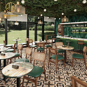 Muebles de Lujo para Restaurante de Comida Rápida, Mesa y Silla de Comedor Redonda de Piedra Sinterizada con Media Luna de Cuero para Pizza y Hamburguesas - Product Image 4