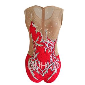 LIUHUO <strong>Red</strong> Rhinestone <strong>Swimming</strong> Leotard Sleeveless Floral Vine Pattern Girls' Competition Performance <strong>Costume</strong> - Product Image 2
