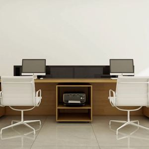 Bureau de réception de bureau moderne en bois avec armoires de rangement intégrées, design de panneaux écologiques et durables - Product Image 1