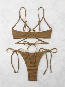 Dropshipping nueva llegada Color sólido oro Color puro traje de baño tela acanalada Sexy cadena estilo multicolor Venta caliente <span class=keywords><strong>Bikini</strong></span> - Product Image 3