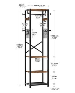 Perchero Industrial Moderno SENYU con 3 Estantes y 12 Ganchos, Mueble de Almacenamiento Metálico Independiente para la Entrada o Sala de Estar - Product Image 4