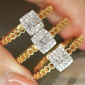 อาซูโอ 18K แหวนทองคำแท้ประดับเพชรธรรมชาติ 0.14 กะรัต ทรงกลม บริลเลียนท์คัท แหวนรังผึ้ง ของขวัญสำหรับงานหมั้นของผู้หญิง - Product Image 4