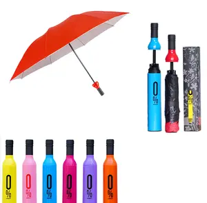 Guarda-chuva dobrável para garrafa de vinho de viagem de alta qualidade, compacto, guarda-chuva dobrável para automóveis com 3 unidades, automático com impressão de logotipo