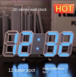 Оптовая продажа трансграничных 3D цифровых светодиодных стерео настенных часов с интеллектуальным отображением температуры, мировым временем, вечным календарем и электронным будильником - Product Image 3