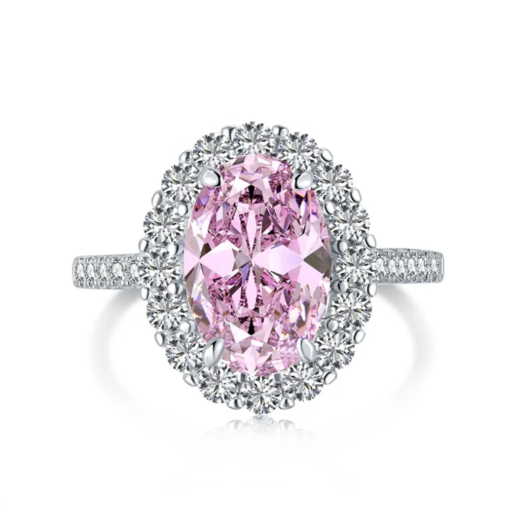 Ice Flower Cut 8A High Carbon Diamond Radiant Cut Pink Oval Dove Egg Flower Luxury 925 Sterling Silver Moissanite Ring