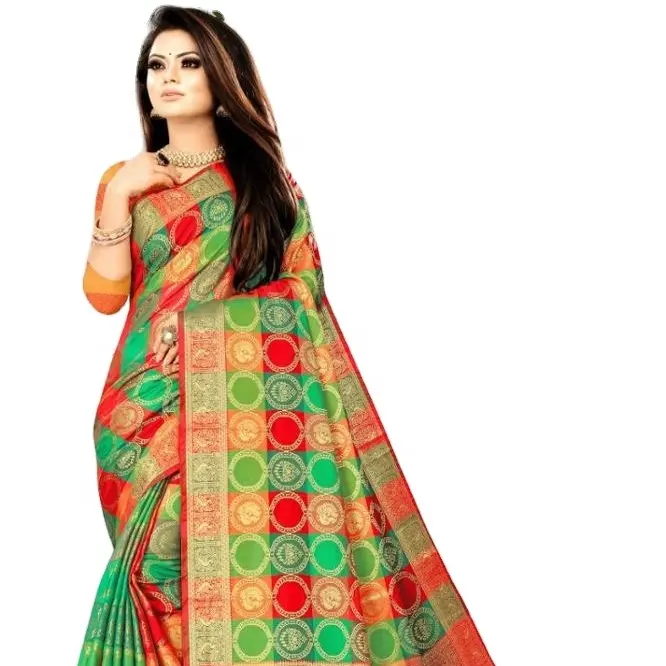 Hochwertige reiche Baumwolle und Banarasi Seide Exklusive Designer Indian Printed Traditionelle Saree Damen indische Kleidung