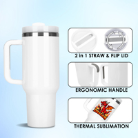 Lot de 20 gobelets à sublimation blancs en acier inoxydable 2.0 de 40 oz avec poignée et paille, expédition depuis l'entrepôt américain