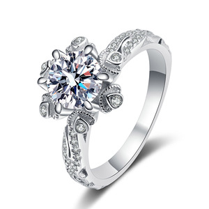 Phụ Kiện Thời Trang Cho Phụ Nữ VVS PT950 Bạch Kim 1 Carat Moissanite Emerald Cắt 925 Sterling Silver Engagement <span class=keywords><strong>Ring</strong></span> Trang Sức - Product Image 6