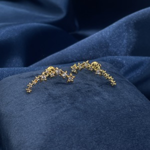 ต่างหูทรงกลมแบบคลาสสิกทันสมัยสำหรับผู้หญิงจาก TIanyu Gems ทำจากทองเหลืองชุบทอง ประดับด้วยเพชรคิวบิกเซอร์โคเนียสีขาวรูปดาว - Product Image 5