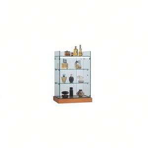 Modern Countertop Showcase 40x27x60cm Tempered Glass Sliding <b>Doors</b> <b>Light</b> Grey Display Cabinet Living Room Storage - Product Image 2