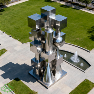 Senzhao - Escultura de Acero Inoxidable Geométrica Grande de Arte Abstracto Moderno Personalizada, Escultura de Metal - Product Image 3