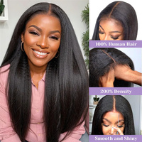 Perruques en dentelle frontale en cheveux humains lisses et crépus bon marché, perruques sans colle, cheveux humains brésiliens bruts, perruques en dentelle frontale 360 HD pour femmes noires