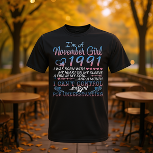 T-shirt per il compleanno di November Girl 1991 per donna, adulta, a maniche corte, girocollo, con stampa digitale - Product Image 3
