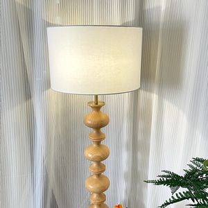 Wood Floor <b>Lamp</b> White Shade LED Light Source <b>Switch</b> Control Home Use - Product Image 3