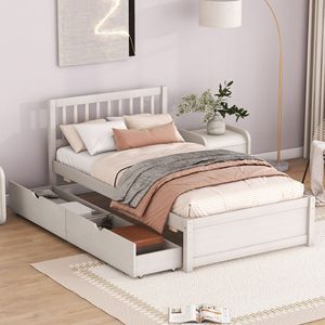 Cadre de lit en pin massif blanc avec tiroirs, taille simple, meubles de chambre à coucher pour enfants, adultes et personnes âgées - Product Image 3