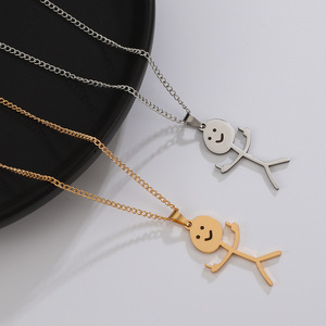 Collana Hip Hop Graffiti collana uomo e donna in acciaio inossidabile placcato oro divertente collana Doodle collana dito medio - Product Image 3