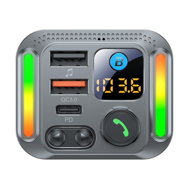 Bluetooth FM Transmitter for Car with Hands Free Calling Bass Boost QC3.0 USB C PD Fast Charger RGB Light MP3 Player