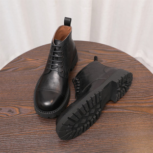 Bottines décontractées pour hommes pour hommes rétro vache en cuir véritable plate-forme épaisse marche <span class=keywords><strong>moto</strong></span> <span class=keywords><strong>botte</strong></span> chaussures habillées élégant Preppy - Product Image 3